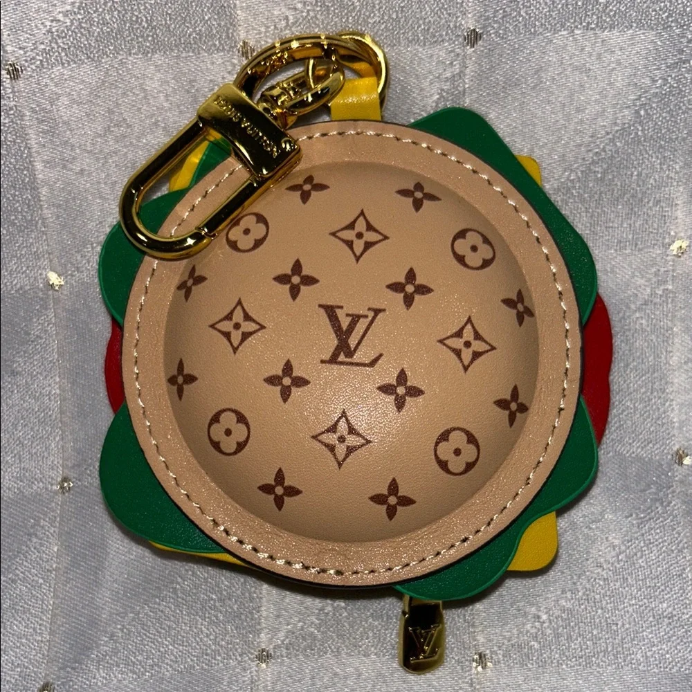 LV Monogram Beige Leather Coin Pouch Keychain